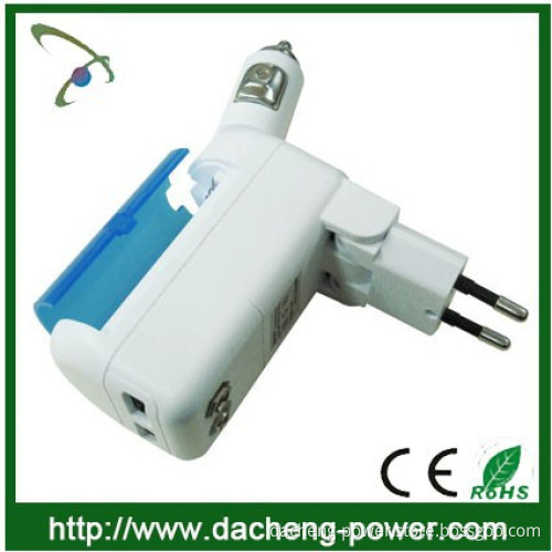 Newly design factory supply 3 in 1 charger 5V 1A dual usb ports for mobile phone
